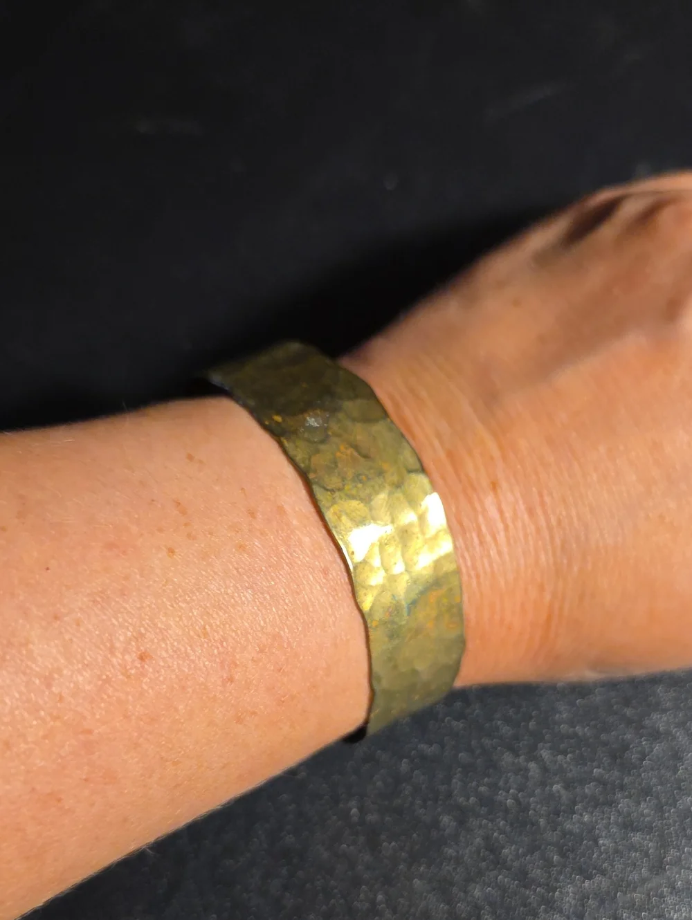 Brass Hammered Cuff Bracelet - Olive Gold Tone